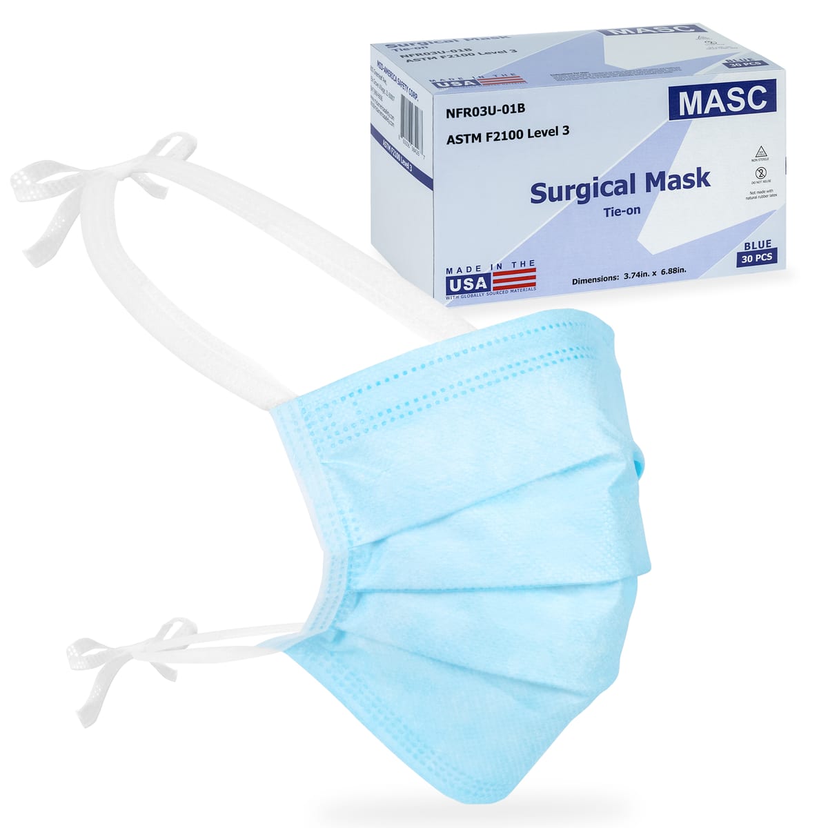 MASC Blue 3-Layer Tie-On Surgical Mask Package